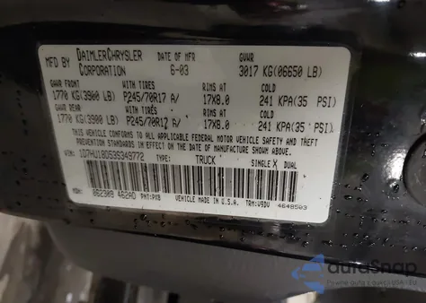 2003 Dodge Ram 1500 Slt/Laramie/St из США, поврежденный, VIN 1D7HU18D53S349772